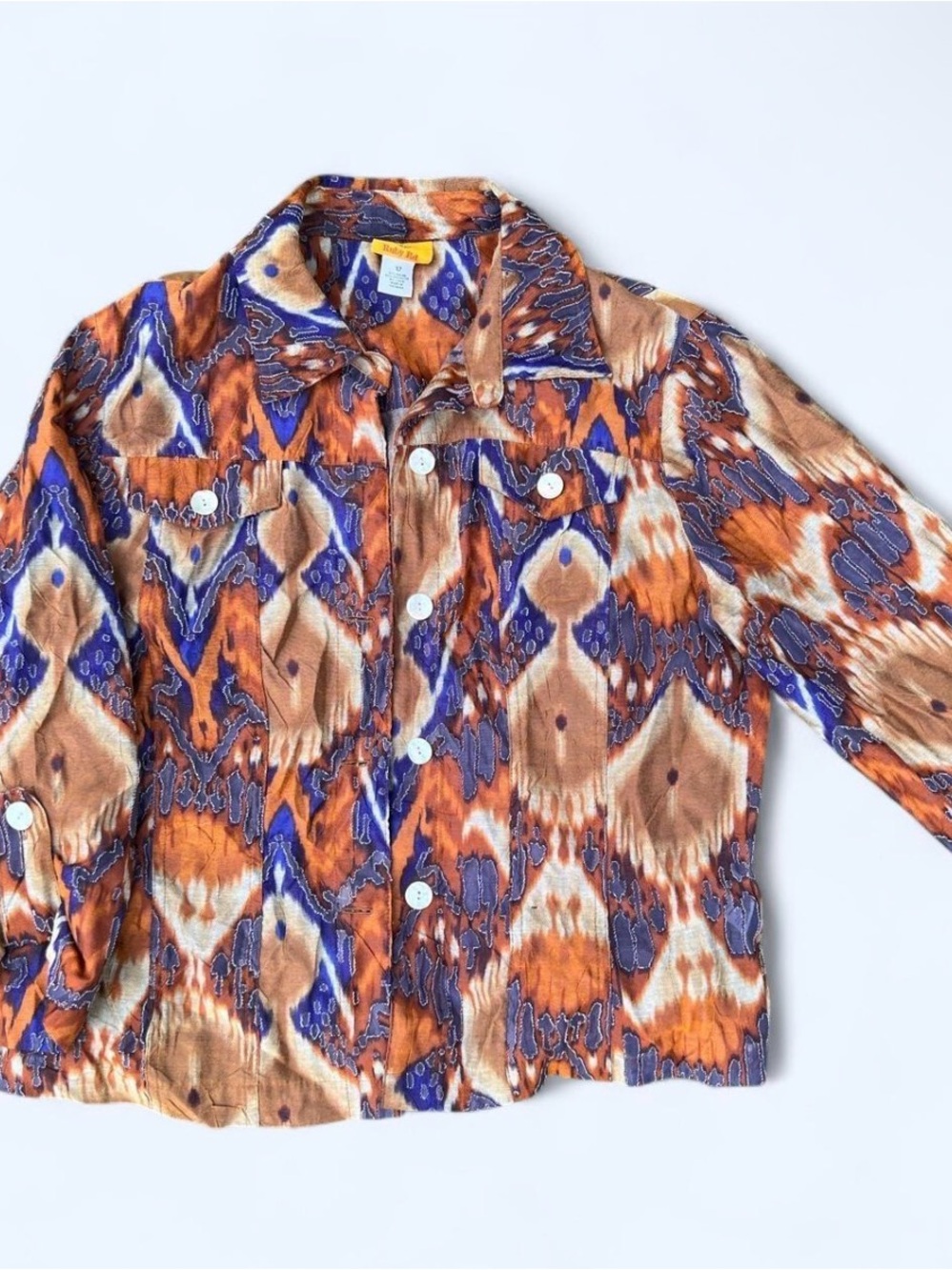 Colorful Vintage Ruby Rd Print Button-Front Jacket - Orange & Blue